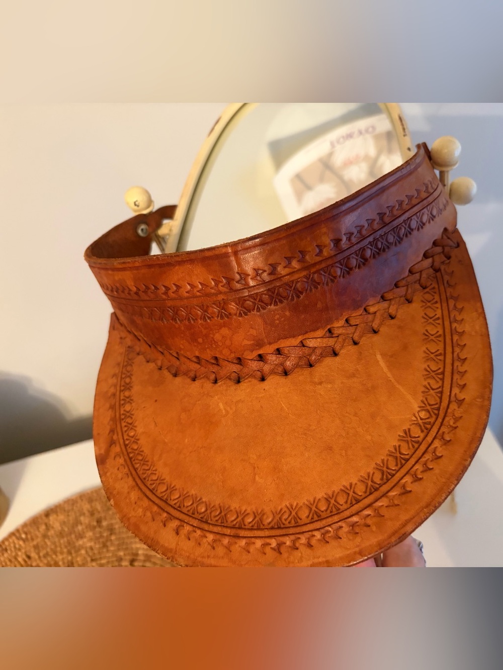 Handcrafted Vintage Brown Leather Visor - Adjustable